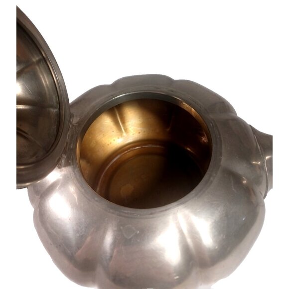 Antique Sheffield Pewter Pumpkin Melon Shape Teapot Cream Sugar Set By James Dix - Picture 9 of 15